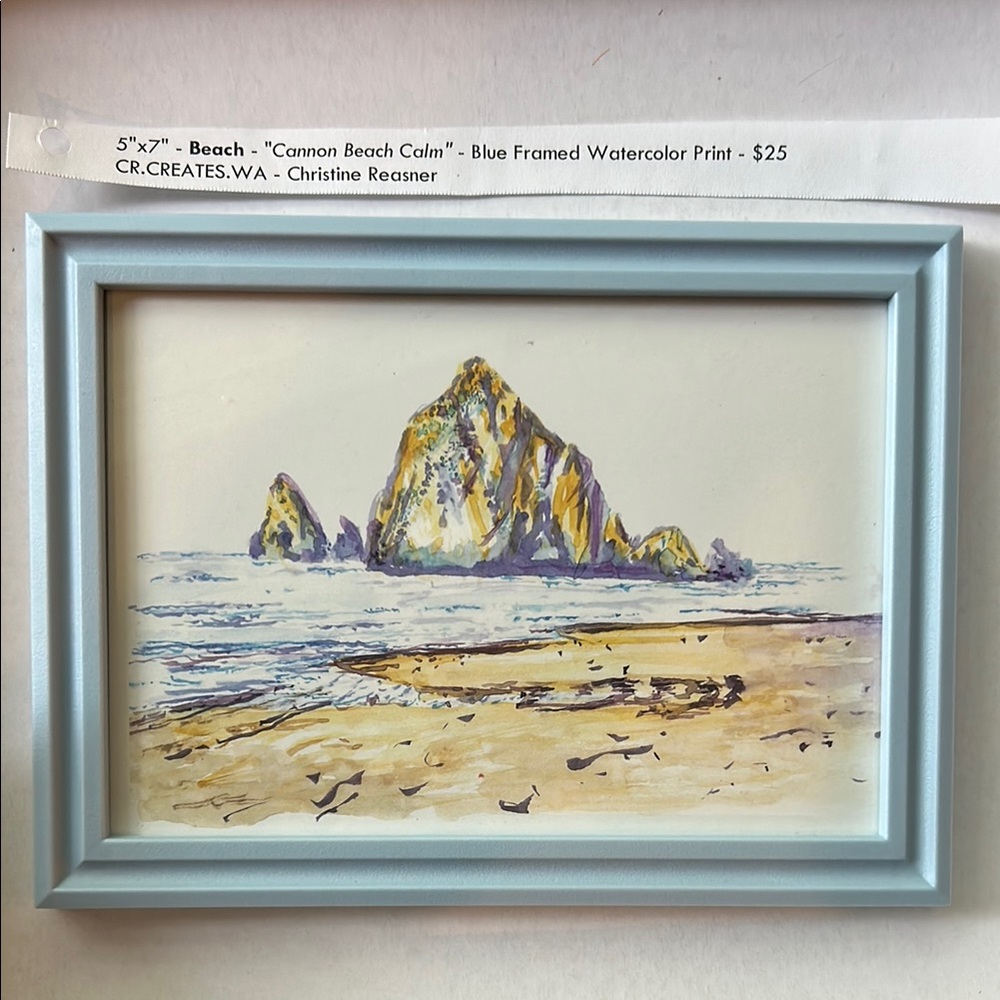 Blue Framed Beach Watercolor Print